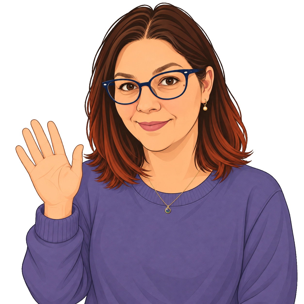 Ilustración de Dana, profesora de inglés, saludando a sus alumnos